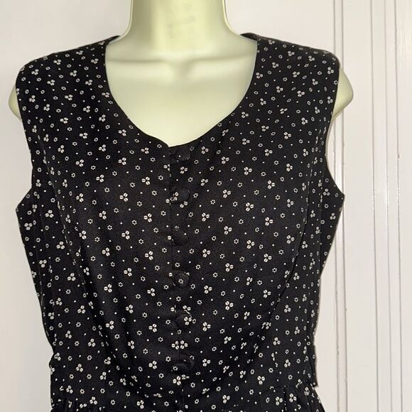 Homemade/handmade black polyester sleeveless dress with white floral print - Picture 3 of 8